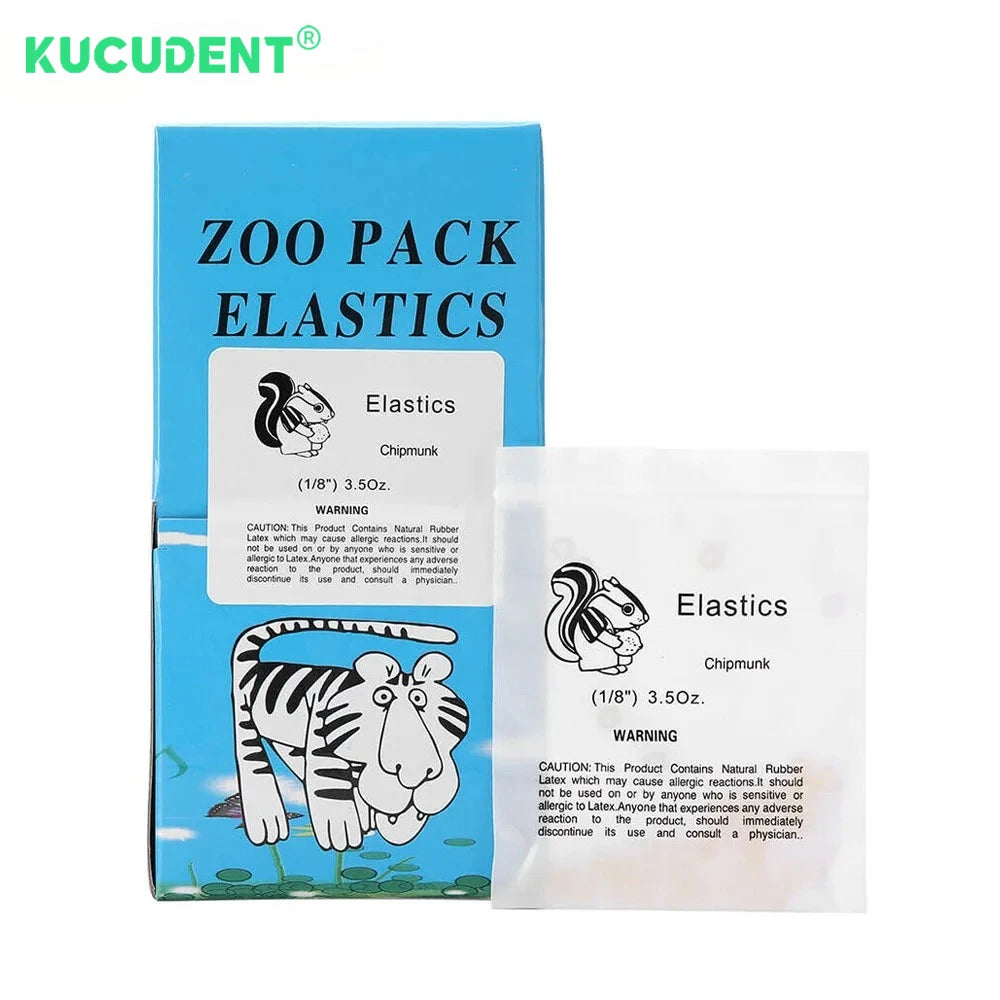 Latex Orthodontic Traction Elastics, 5000-Piece Box with Animal-Coded Diameter Options and 2.5 to 6.5oz Force Labels for Clinician-Directed Braces Use
