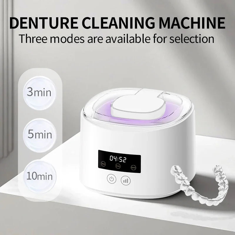 Ultrasonic Retainer Cleaner with Listed 45kHz Frequency, Black Portable Dental Cleaning Pod for Compatible Removable Dentures, Retainers and Mouth Guards