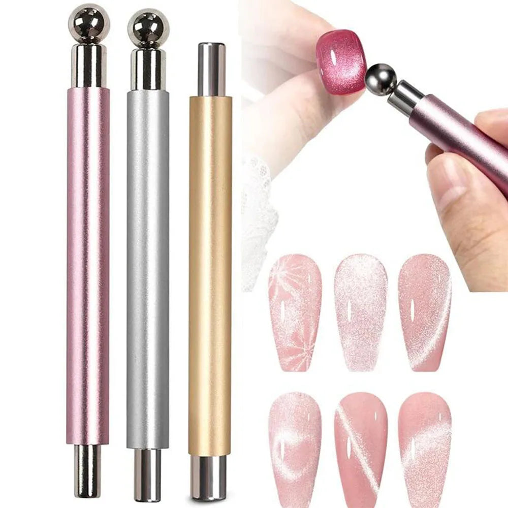 Nail Magnet Pen, Double-Head Cat Eye Gel Styling Tool with Aluminum Tube Handle, Wide and Fine Head References in Three TB112 Model Options