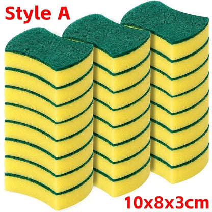 Yellow and Green Dish Sponges with Fiber Scouring Pads, Double-Sided Kitchen Cleaning Sponges in 10, 30 or 50-Piece Packs for Compatible Tableware and Pots