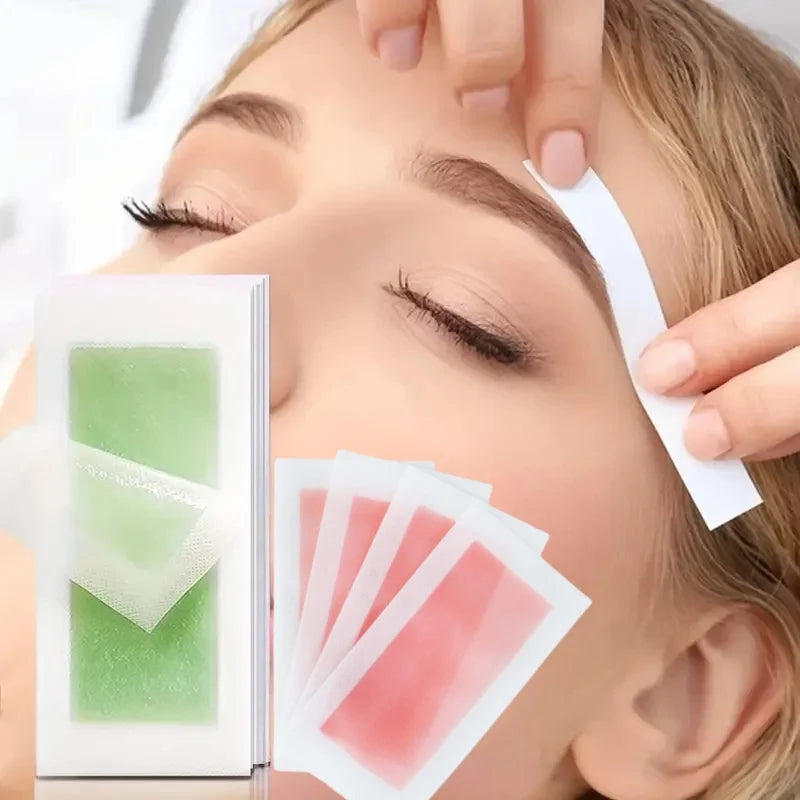 Cold Wax Strips for Hair Removal in Pink or Green, Depilatory Wax Paper with 10, 20 or 100-Piece Pack Options for At-Home Personal Care and Waxing Routines