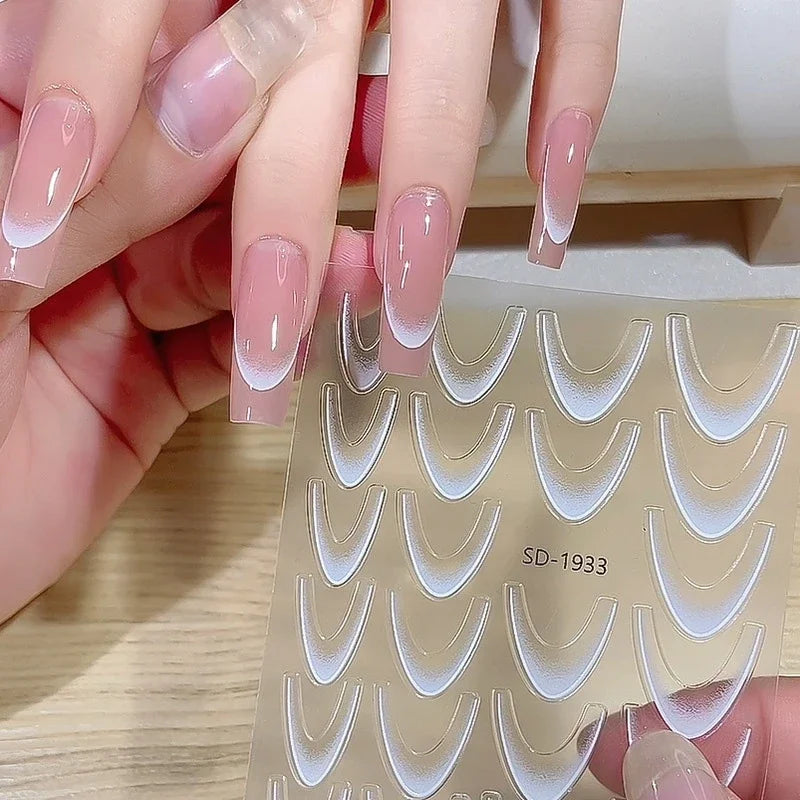 French Gradient Line Nail Art Stickers, White and Black Self-Adhesive 3D Decals for Natural, Acrylic and Artificial Nails, DIY Home and Salon Manicures