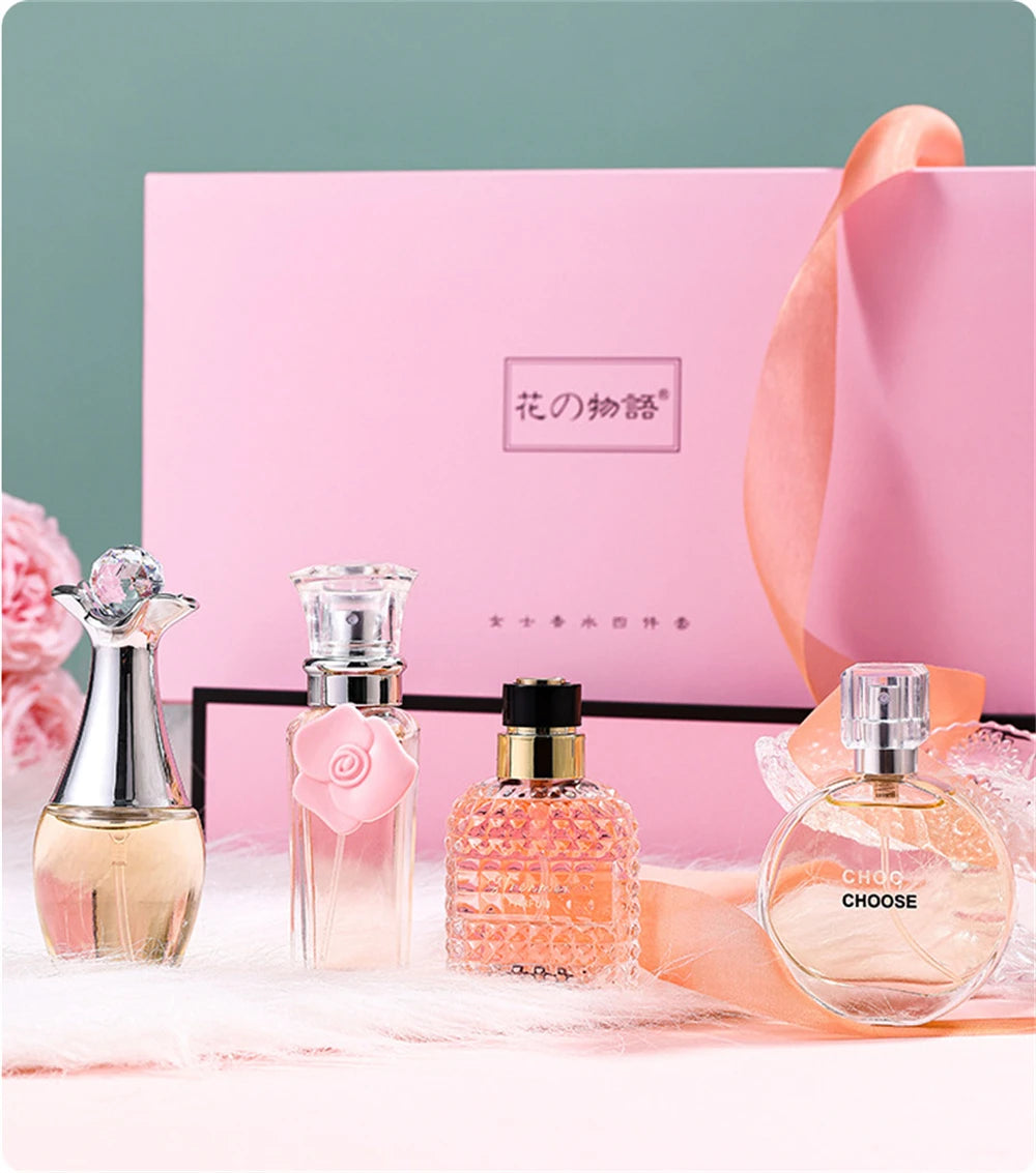 Women's Floral Perfume Gift Set, Fragrance Spray with Four-Piece Gift Box Wording and 100ml Option Label for Daily Scent Routines and Personal Gifting