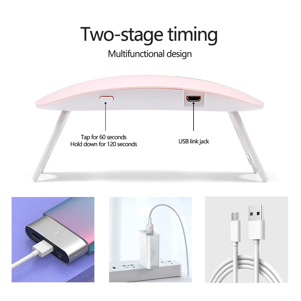 Mini UV LED Nail Lamp by LINMANDA, Portable 6W USB Gel Polish Curing Light with 45s and 60s Timer Settings in Pink and White Option Labels