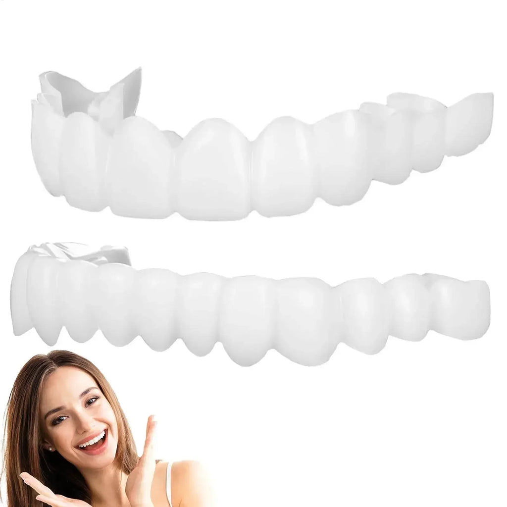 Temporary Cosmetic Teeth Covers, One Upper and Lower Pair with Listed Heat-Moldable Design for Adult Smile Appearance, Dental Fit Review Before Use