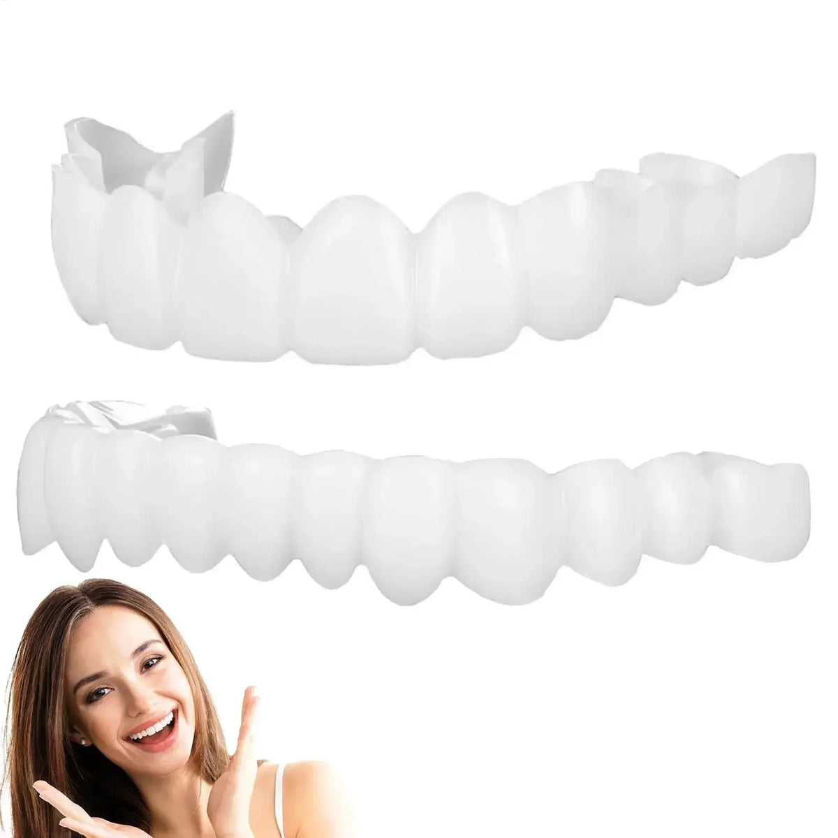 Temporary Cosmetic Teeth Covers, One Upper and Lower Pair with Listed Heat-Moldable Design for Adult Smile Appearance, Dental Fit Review Before Use