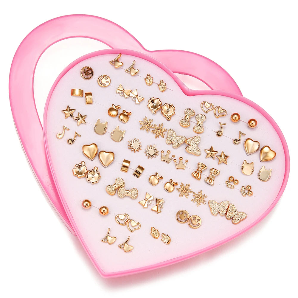 Resin Stud Earrings 36-Pair Random Assortment with Push-Back Closures, Cat, Butterfly and Snowflake Design References for Women's Everyday Fashion