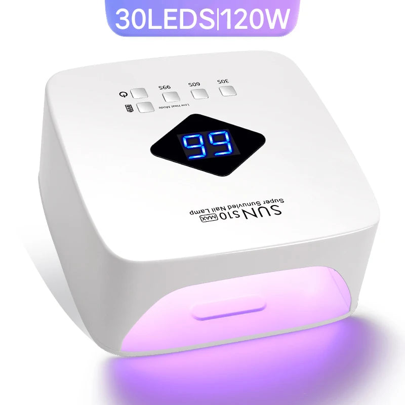 UV LED Gel Nail Lamp SUN S10 MAX with 30 Dual-Wavelength LEDs, Automatic Infrared Sensor, 30, 60 and 99 Second Timers, White Finish and US or EU Plug