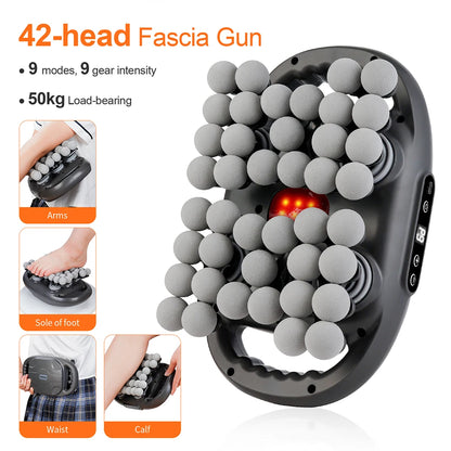 42-Head Body Massage Gun with Nine Modes and Nine Intensity Levels, Listed 2000mAh Battery, Type-C Charging and 10-Minute Timer in White or Black