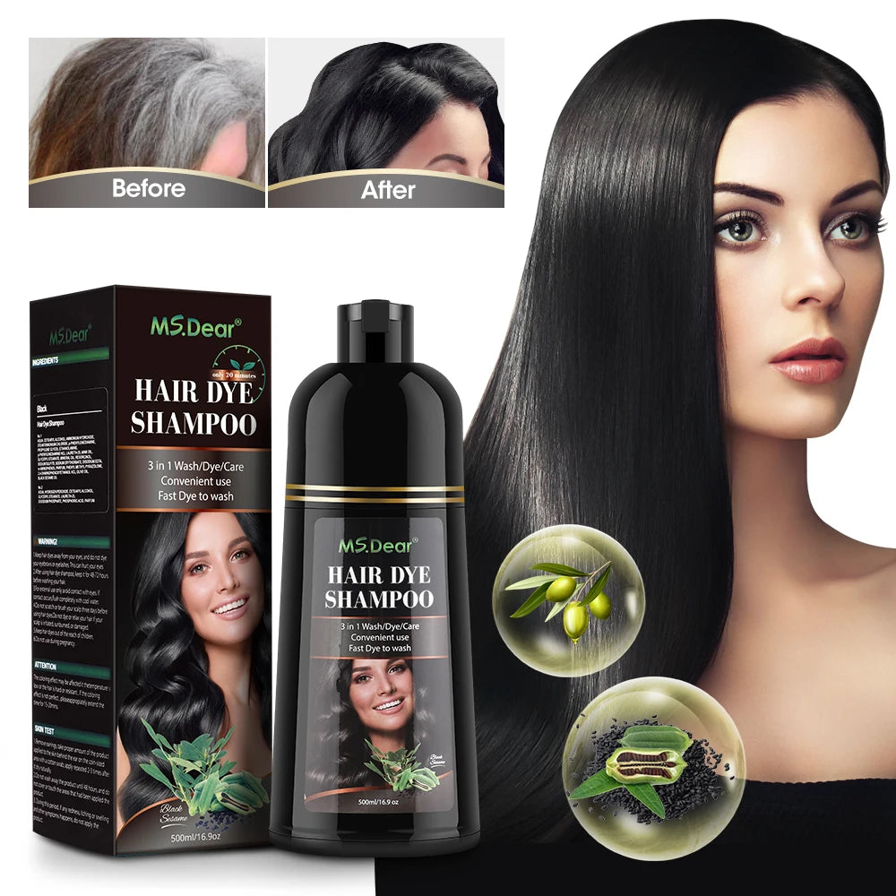 Black Hair Dye Shampoo for Adult Gray Coverage, Listed 500ml Options for Men and Women Seeking At-Home Black Hair Color with Shampoo-Style Application