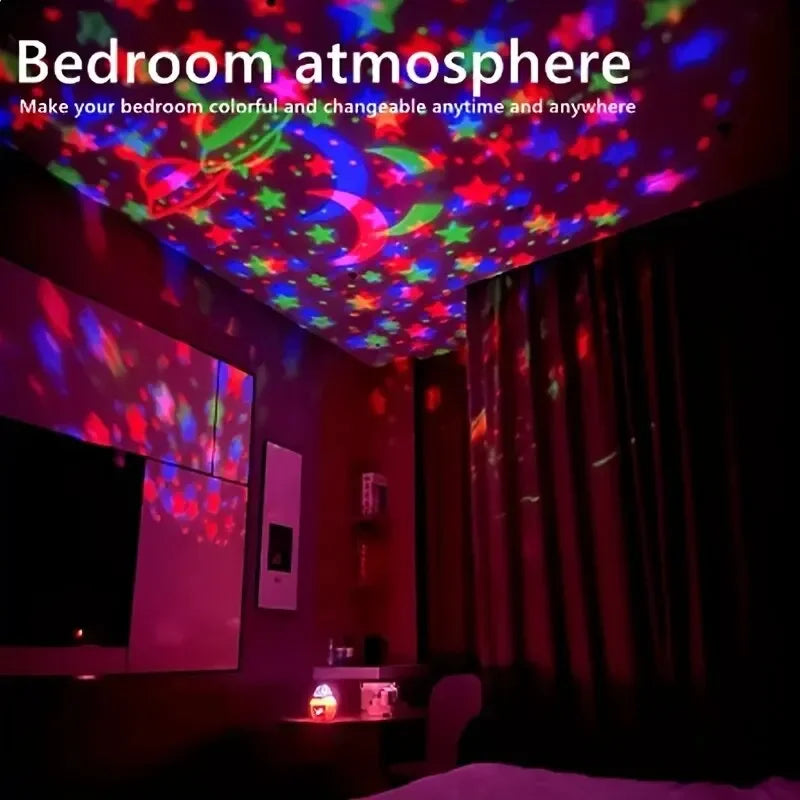 LED Moon and Star Projector with RGB Color Changes and Removable Lampshade, DC 5V Magic Ball Night Light with USB Cable for Bedroom and Home Decoration