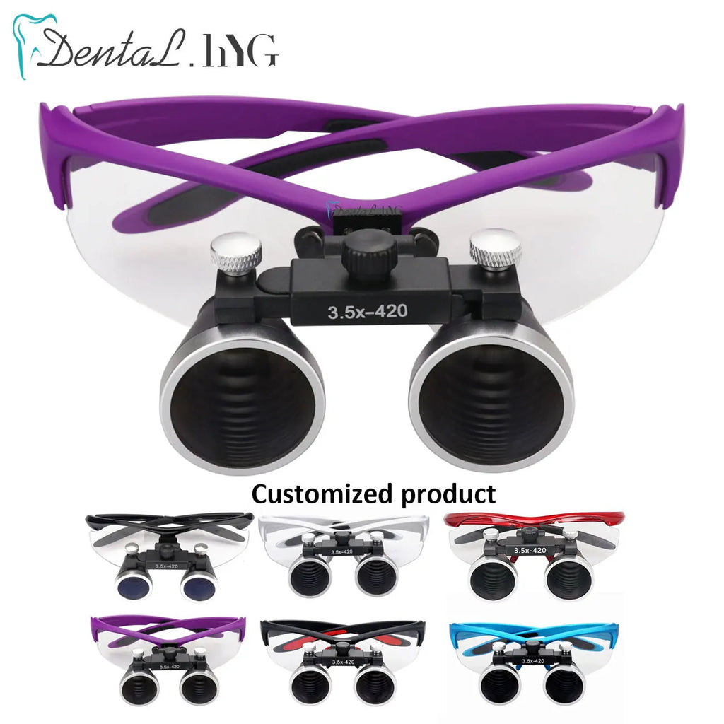 Binocular Dental Loupes with 2.5X or 3.5X Magnification and 420mm Working Distance, Six Color Options with Listed Fabric Bag for Professional Use