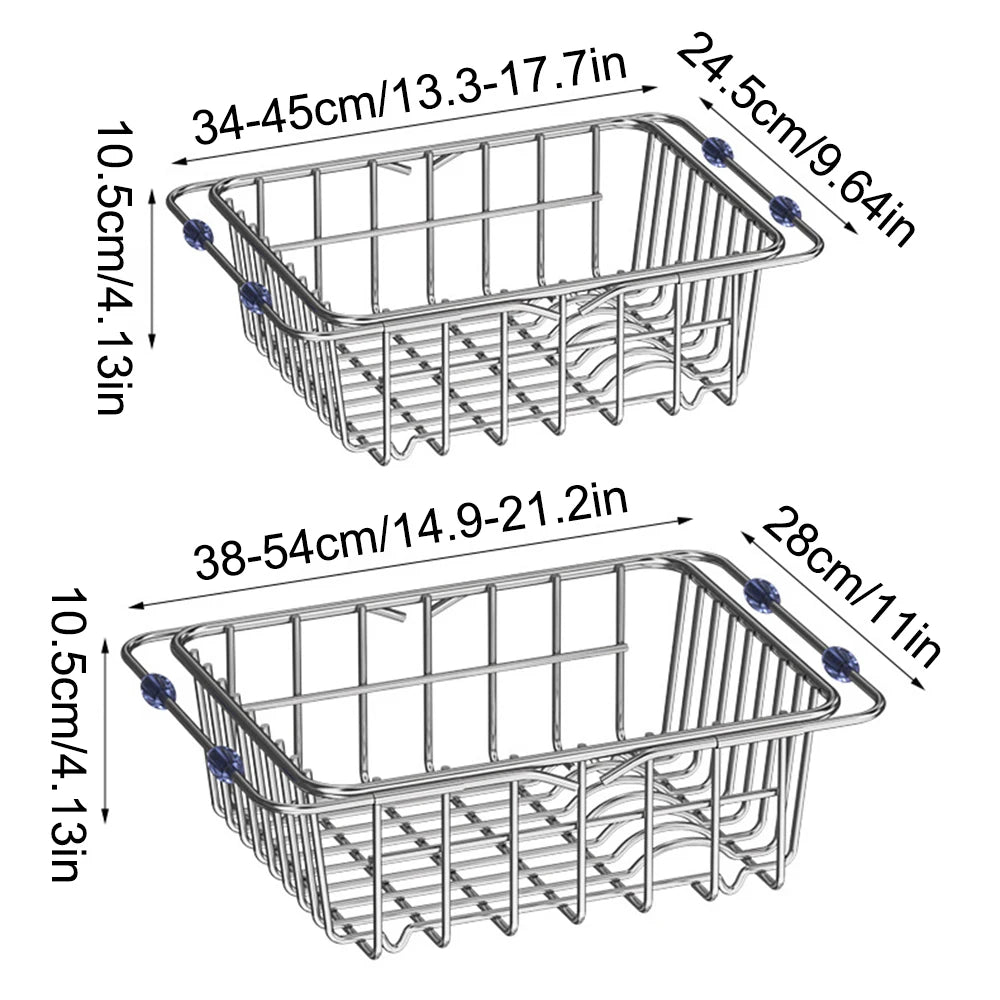 Telescopic Sink Drain Basket, Stainless Steel Expandable Dish Drying Rack with Medium or Large Size Options for Kitchen Cups, Plates and Produce Rinsing
