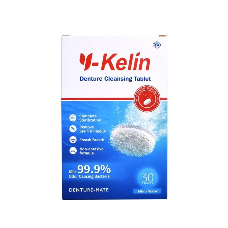 Denture Cleaning Tablets by Y-Kelin, 30, 60 or 90 Tablet Options for Full and Partial Denture Soaking and Compatible Removable Retainer Care