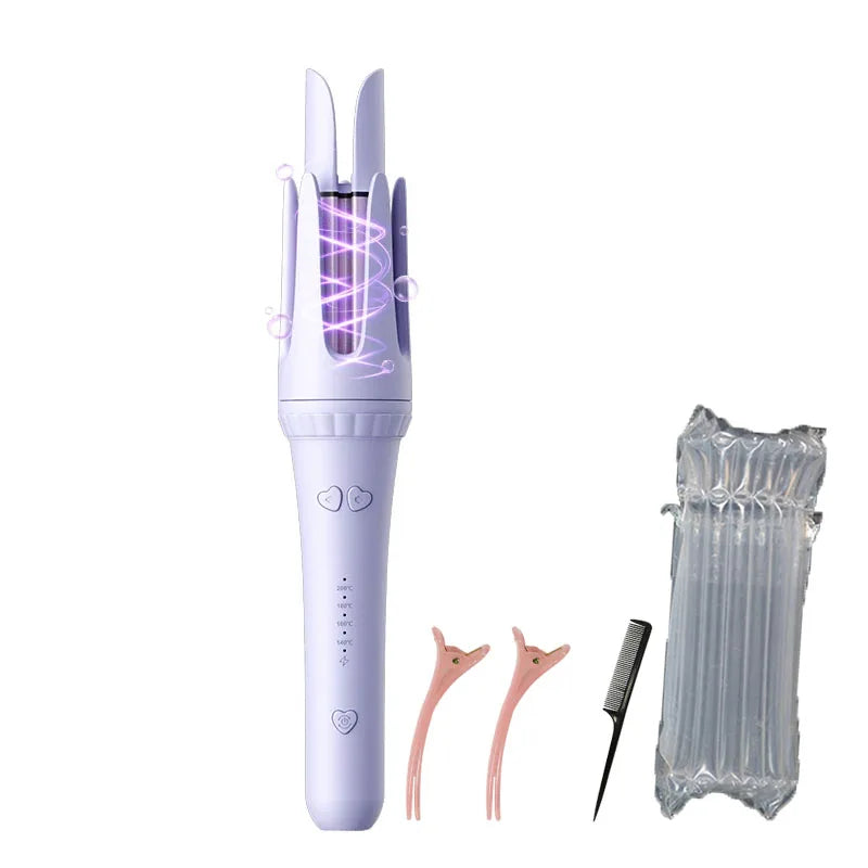 32mm Automatic Curling Iron with Four Listed Heat Settings, PTC Heating and Ceramic Wand Reference in Pink, Purple or Beige with Plug and Box Options