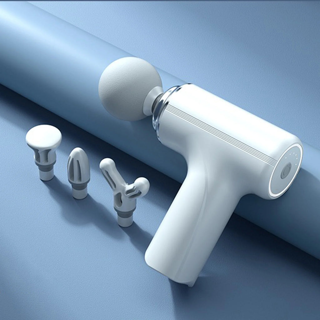 Massage Gun with Type C Charging, Four Replaceable Heads and Six Speed Settings, Portable Electric Personal Massager in White or Green for Home Use