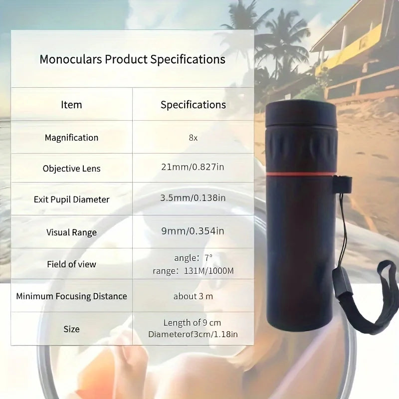 Compact Monocular Telescope for Bird Watching, Travel, Hiking and Concert Viewing, Portable Single-Eyepiece Scope with Standard or Phone Clip Selection