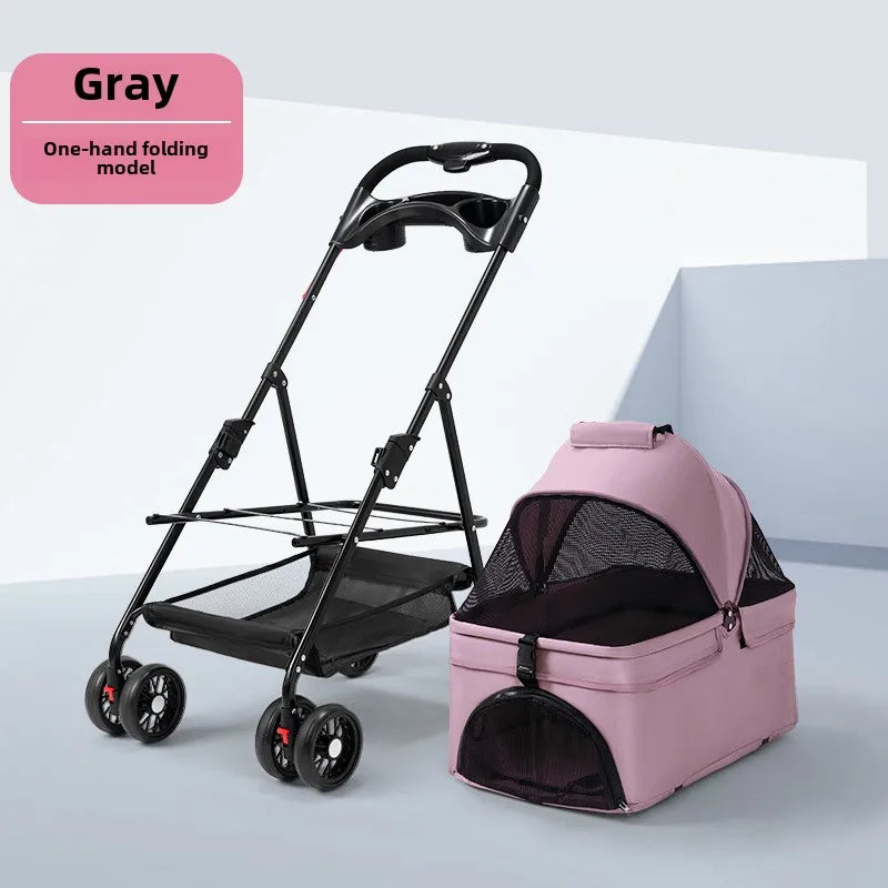 Folding Pet Stroller with Detachable Carrier, Listed 30lb Capacity and Easy Lock Canopy, Size M in Five Colors for Suitable Dogs and Cats on Neighborhood Outings