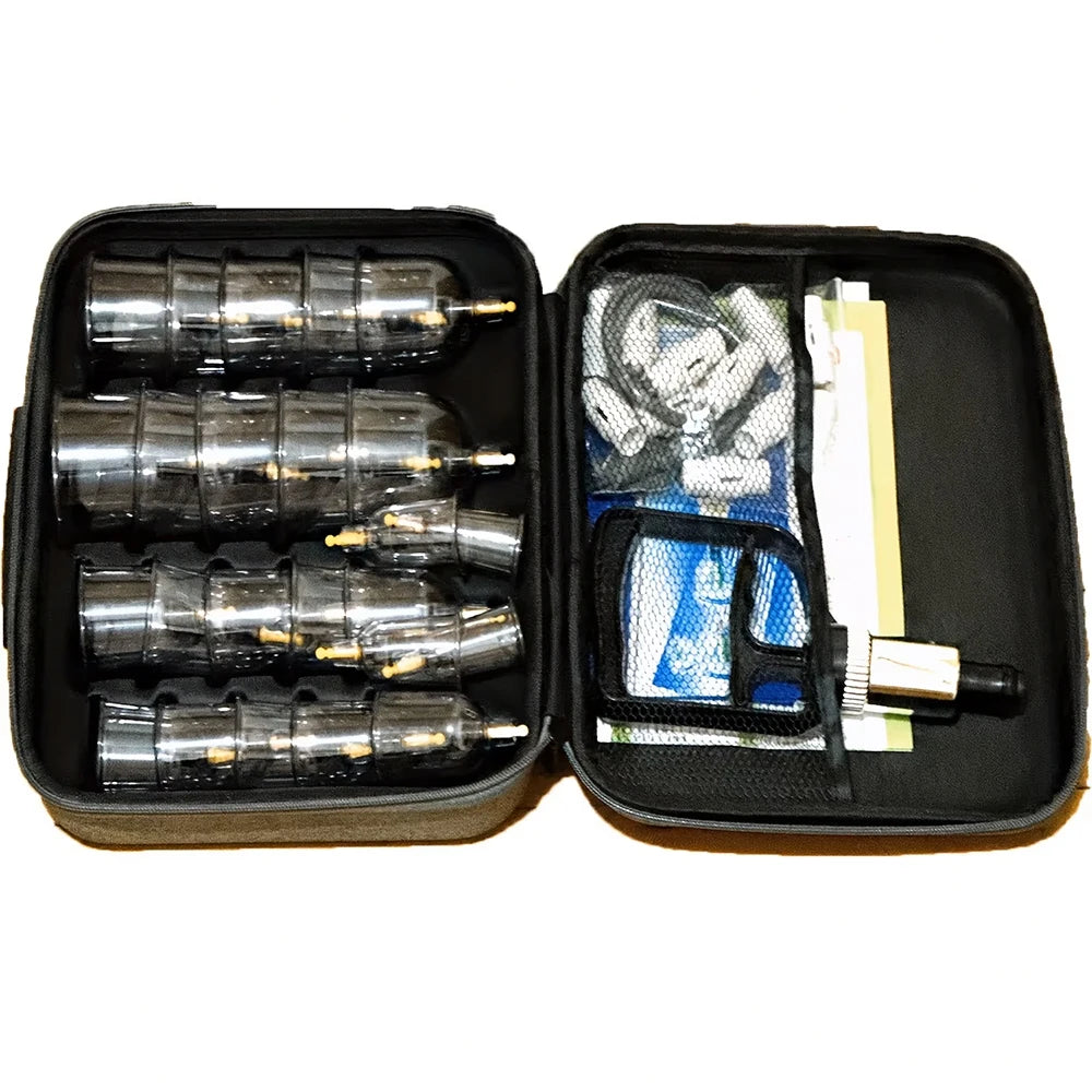 Manual Pump Cupping Set with Listed Plastic Cups in Various Sizes and Guide Reference, 12 or 24-Piece Bag Labels and 12-Piece Box Option for Adult Personal Care