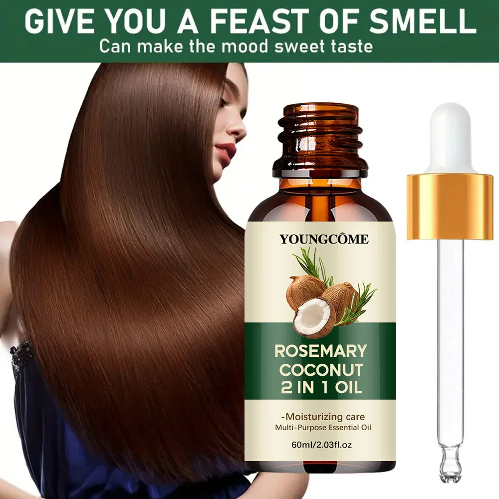 Rosemary Hair Oil with Coconut Oil Reference, 40ml Single, 60ml Single or Three-Piece 60ml Options for Label-Guided Cosmetic Hair and Scalp Care Routines