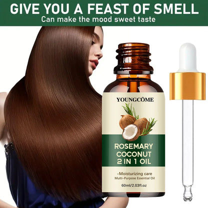 Rosemary Hair Oil with Coconut Oil Reference, 40ml Single, 60ml Single or Three-Piece 60ml Options for Label-Guided Cosmetic Hair and Scalp Care Routines