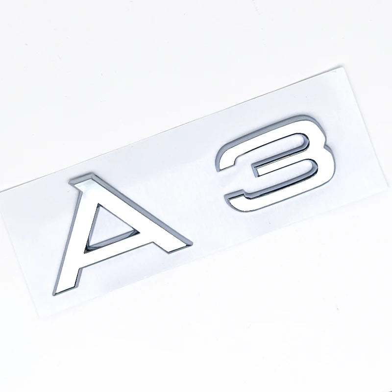 Car Trunk Badge Sticker in Glossy Black or Silver, 3D ABS Decorative Lettering with A-Series, TDI, TFSI and Numeric Engine-Designation Style Choices