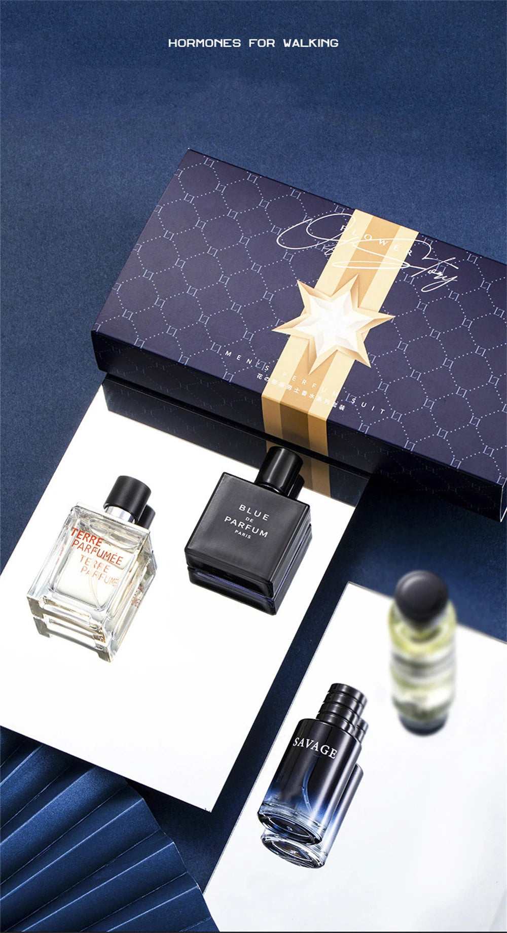 Mens Cologne Spray with 100ml Option Label and Floral Fruity Scent Reference, Gift Box and Four-Piece Set Wording for Personal Fragrance and Gift Selection