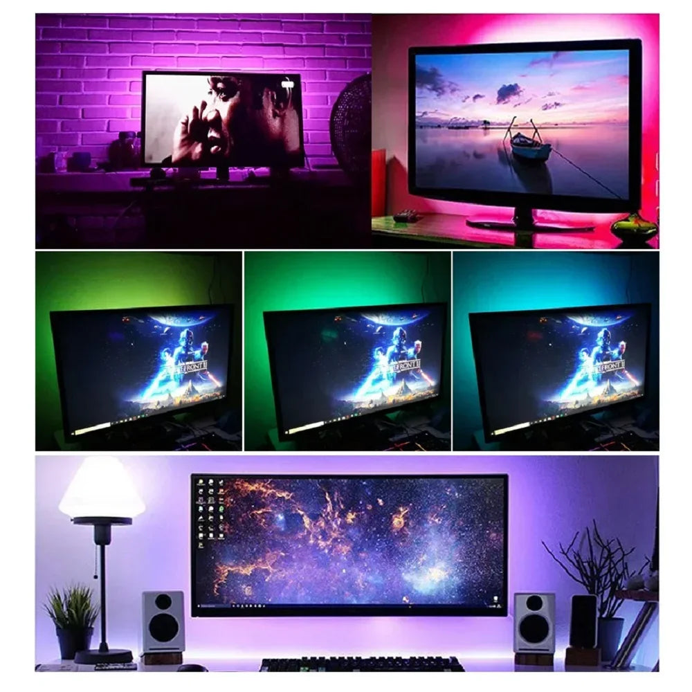 USB 5V TV Backlight Strip with RGB Flexible Tape, Bluetooth App and 24-Key Remote Control, Nine Length Options from 1m to 30m for Indoor Accent Lighting