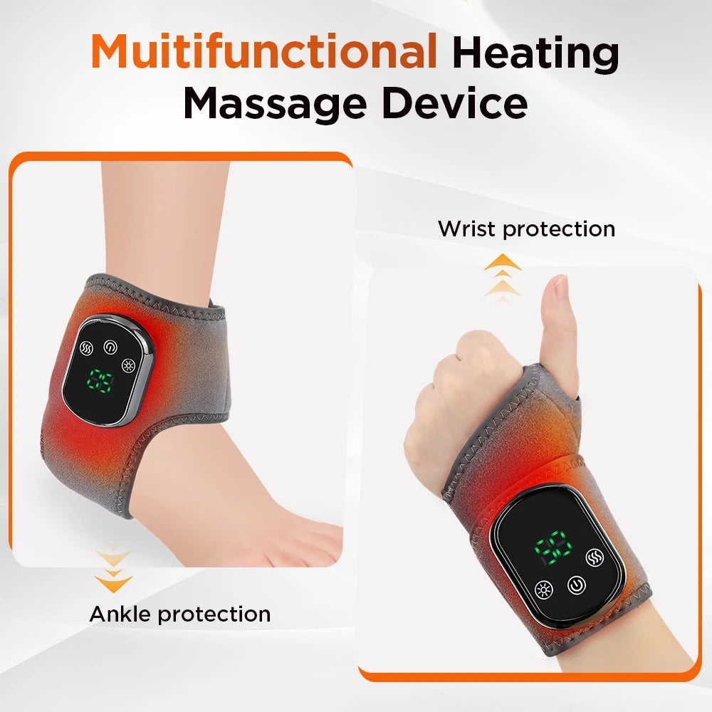 Cordless Heated Wrist or Ankle Massager with Five Heat Settings, Three Vibration Modes and 30-Minute Timer, Gray Type-C Rechargeable Single-Piece Wrap