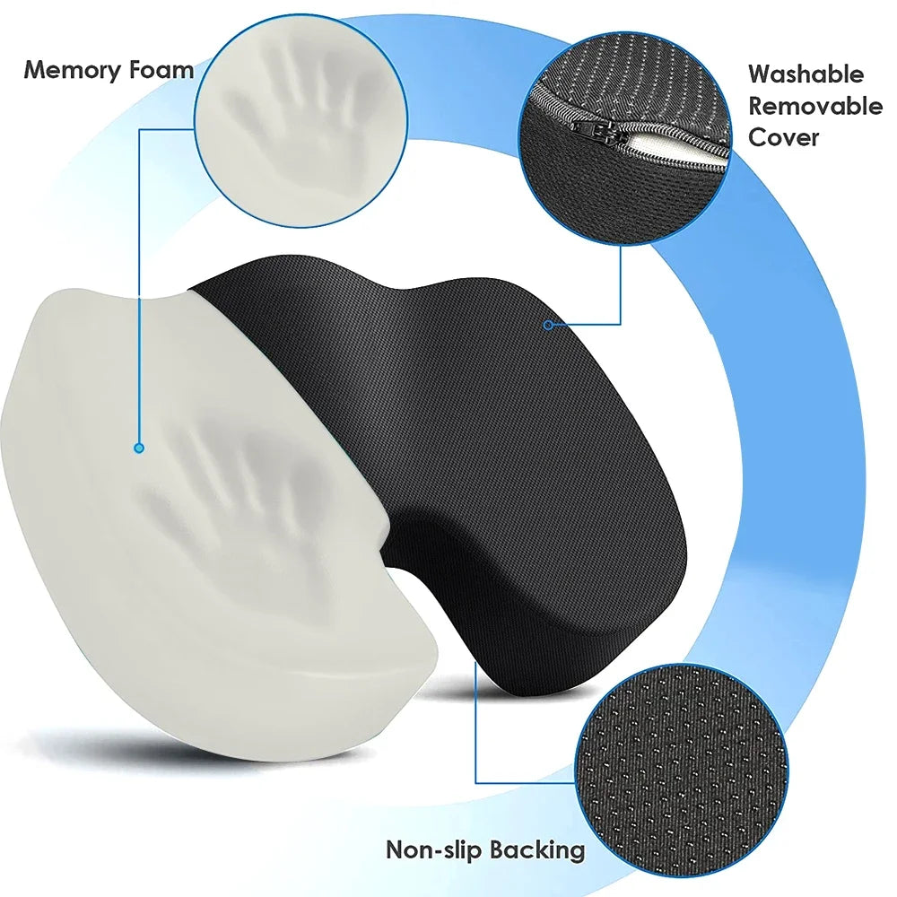 Memory Foam Seat Cushion with U-Shaped Cutout, Removable Mesh or Velour Cover and Non-Slip Bottom, Listed 45 x 35 x 7cm Pad for Office and Home Chairs
