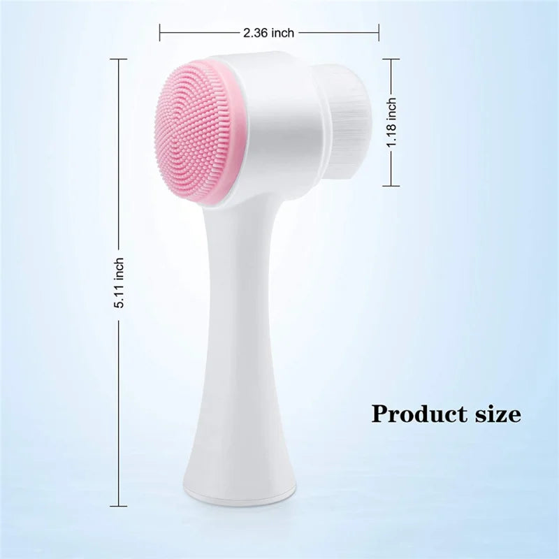 Facial Cleansing Brush, Double-Sided Manual Face Wash Tool with Handle, Silicone and Plastic Construction, Listed 13 x 6 cm Size in Pink or Blue
