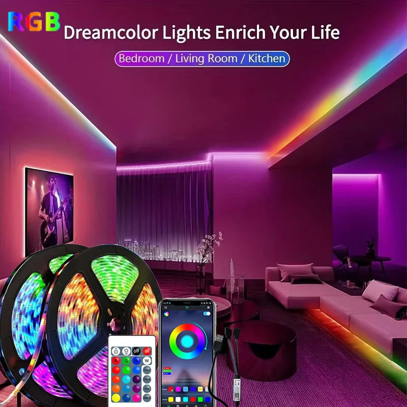 5V USB RGB LED Strip Lights with App Control and Timer, Listed Bluetooth and 24-Key Remote, Nine Length Options from 1m to 30m for Indoor Home Decoration