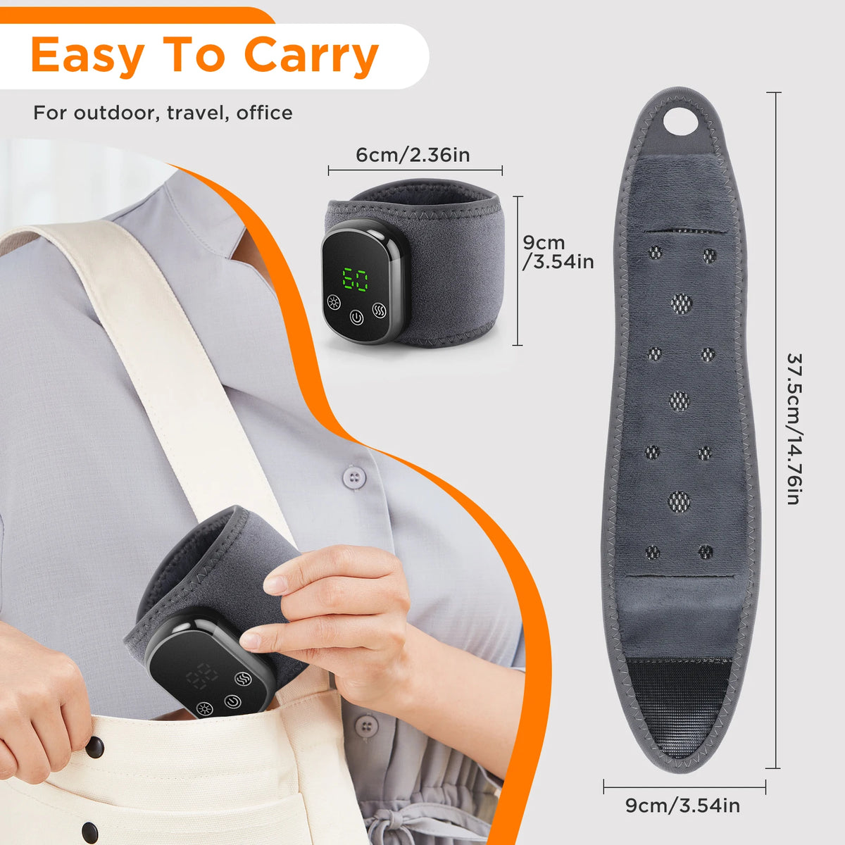 Cordless Heated Wrist or Ankle Massager with Five Heat Settings, Three Vibration Modes and 30-Minute Timer, Gray Type-C Rechargeable Single-Piece Wrap