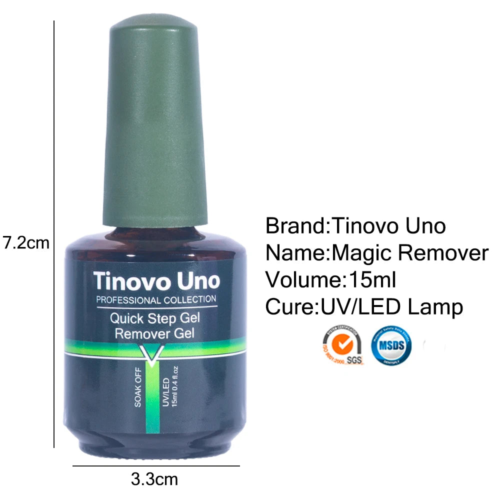 Tinovo Uno Gel Nail Polish Remover, Listed 15ml Magic Remover for Semi-Permanent Manicures with Single-Piece or Two-Piece Set Selection Labels