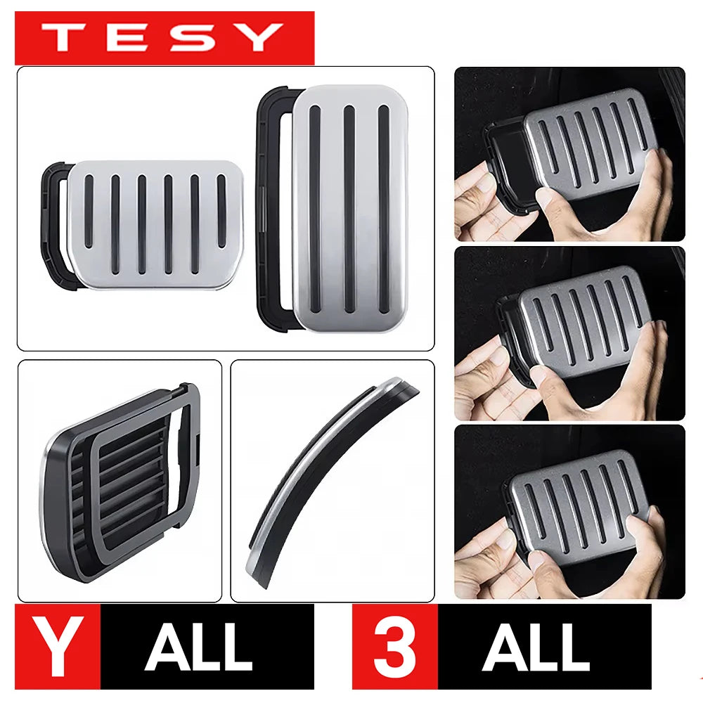 Tesla Pedal Covers by TESY in Black or Silver, Accelerator and Brake Pedal Styling with Slide-Rail Buckle Design for Compatible Model 3, Y and YL Vehicles