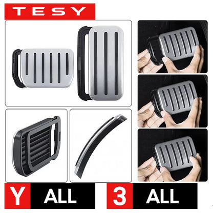 Tesla Pedal Covers by TESY in Black or Silver, Accelerator and Brake Pedal Styling with Slide-Rail Buckle Design for Compatible Model 3, Y and YL Vehicles