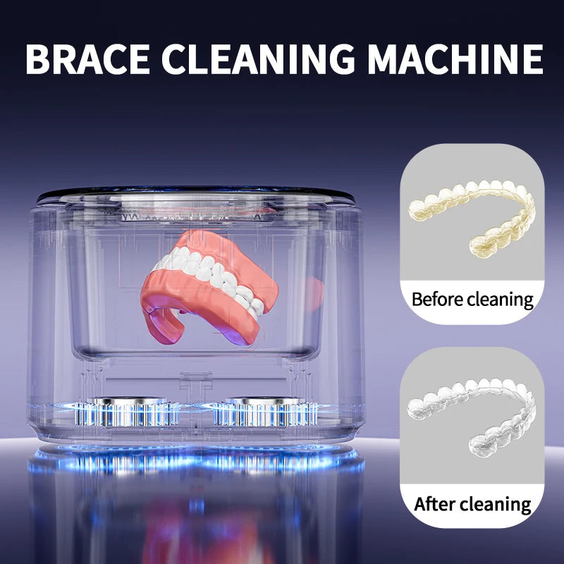 Three-Mode Retainer Cleaner with Black Portable Design, Automatic Cleaning Device for Compatible Removable Dentures, Dental Appliances and Selected Jewelry Care
