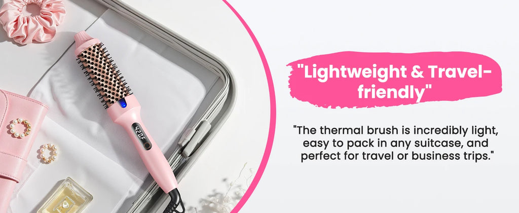 Ionic Heated Round Brush with Six Temperature Settings, LED Display and 110–240V Listed Dual Voltage for Curling, Smoothing and Root Volume, Pink