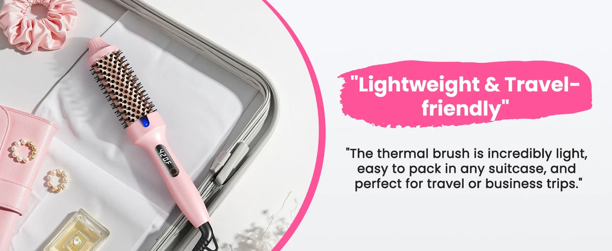 Ionic Heated Round Brush with Six Temperature Settings, LED Display and 110–240V Listed Dual Voltage for Curling, Smoothing and Root Volume, Pink