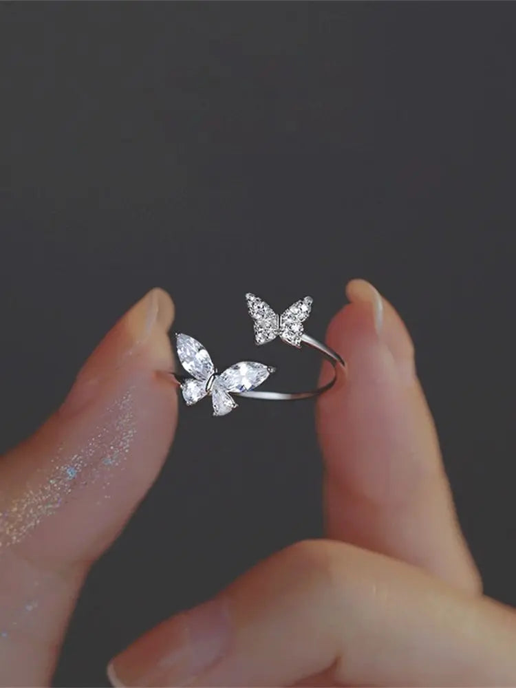 Butterfly Ring for Women with Adjustable Open Band and Silver-Color Finish, NJ-926 Fashion Jewelry for Casual Outfits, Party Looks and Gift Selection