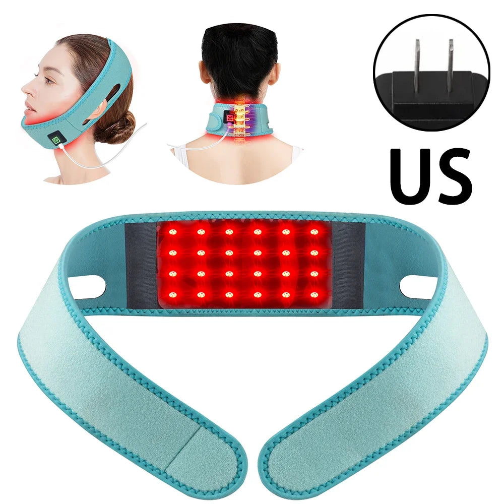 Red Light Chin and Neck Wrap for Home Personal Care, Fabric Design with Listed 660nm and 850nm Light References, Three Colors and US or International Plug Options