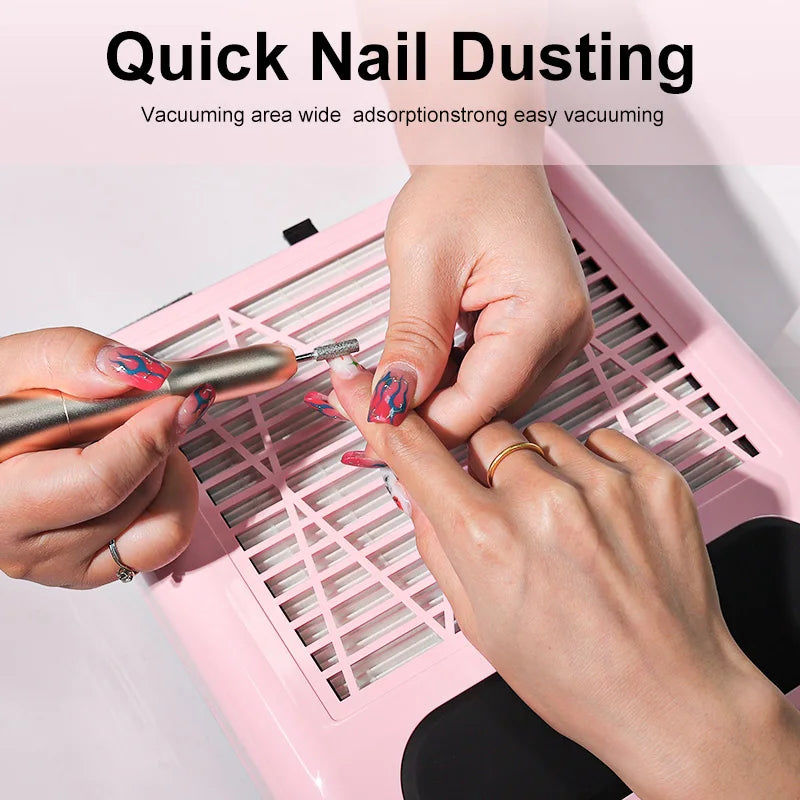 Nail Dust Collector with Touch Switch and Replaceable Filter, ABS Manicure Vacuum in White, Pink, Silver or Gold with US and EU Selection Labels