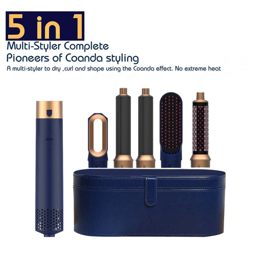 Hair Dryer Brush 5 in 1 Hair Styler, 1000W Fast Drying Ionic Blow Dryer Brush Set with Curling, Straightening Attachments and Pre-Styling Nozzle, Hot Air Brush for All Hair Types at Home