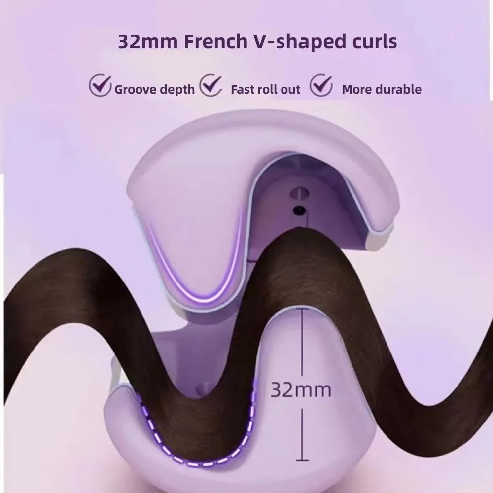 Deep Wave Hair Curler with Listed 32mm Size and Four Adjustable Temperature References, Pink or Purple Crimping Styler with Regional Plug Option Labels