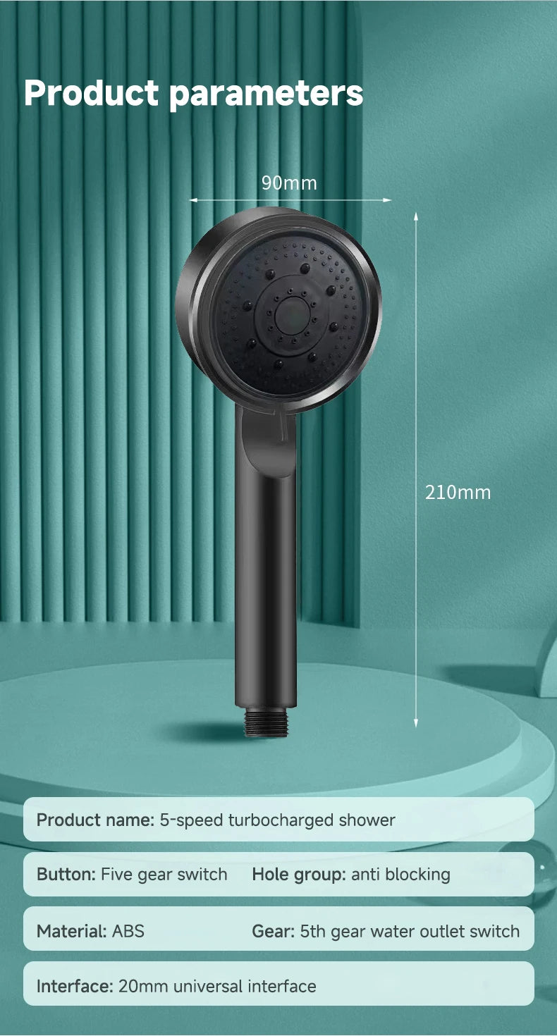 Black Handheld Shower Head for Bathroom Replacement, Listed G1/2 Thread and ABS Construction with 3.54-Inch Size Option, Adjustable Spray Head Only
