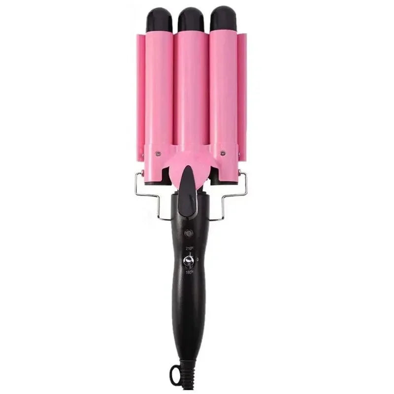 22mm Triple Barrel Hair Waver, Pink Wave Styling Iron with Ceramic Material Reference and UK, EU or US Plug Choices for Adult Hair Routines
