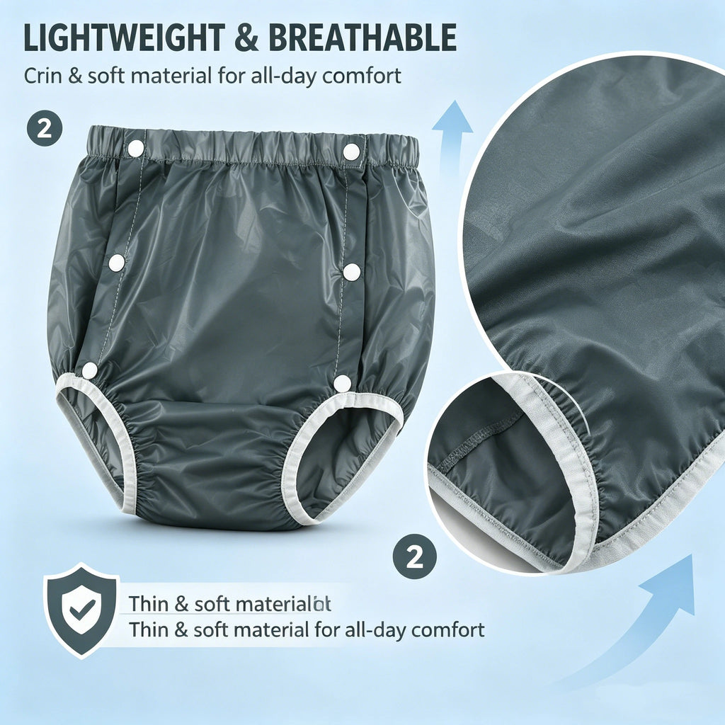 Side-Snap Adult Diaper Cover, Washable Reusable TPU Waterproof Overpants for Use with Disposable Diapers, L XL XXL Sizes and Five Finish Options