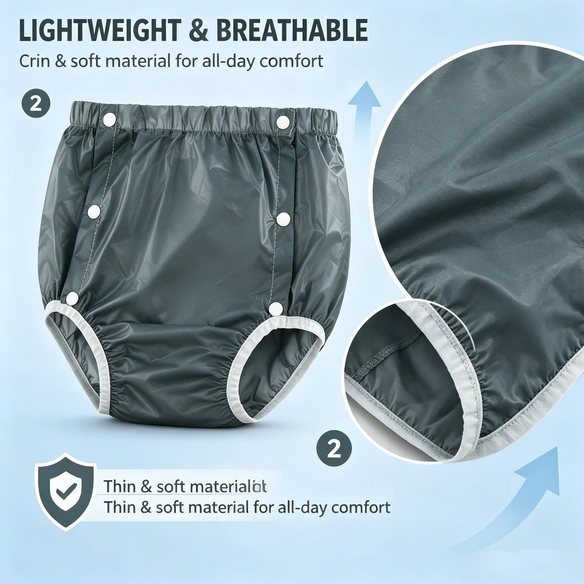 Side-Snap Adult Diaper Cover, Washable Reusable TPU Waterproof Overpants for Use with Disposable Diapers, L XL XXL Sizes and Five Finish Options