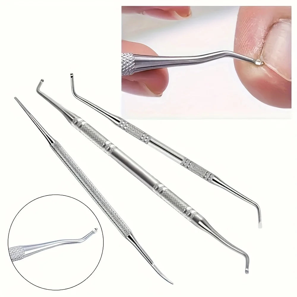 Nail Cleaning Tool Set, Three-Piece Manual Manicure and Pedicure Selection with Multifunctional File References for Adult Personal Grooming Routines