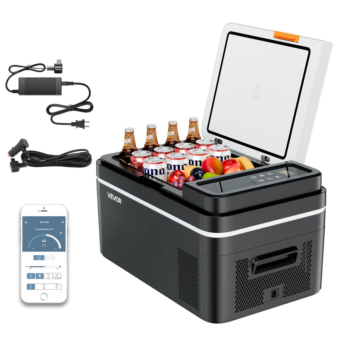 Portable Car Refrigerator by Succebuy, 15L–55L Compressor Cooler with Touch Panel and App Control, ECO and MAX Modes, 12V/24V DC Support for RV Camping and Road Trips